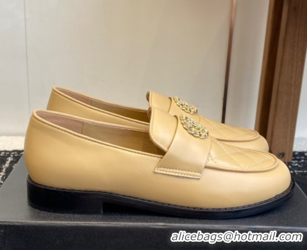 Best Grade Chanel Calfskin Leather Flat Loafers with CC Circle Beige 2025 CH103105 1031114