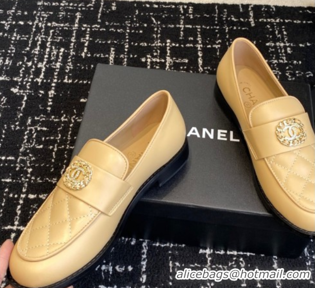 Best Grade Chanel Calfskin Leather Flat Loafers with CC Circle Beige 2025 CH103105 1031114