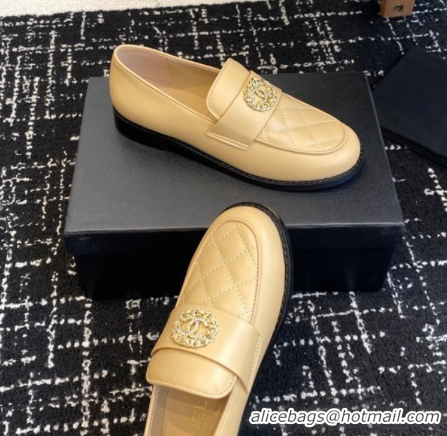 Best Grade Chanel Calfskin Leather Flat Loafers with CC Circle Beige 2025 CH103105 1031114