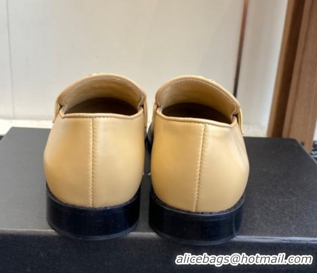 Best Grade Chanel Calfskin Leather Flat Loafers with CC Circle Beige 2025 CH103105 1031114