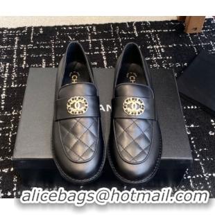 Buy Discount Chanel Calfskin Leather Flat Loafers with CC Circle Black 2025 CH103105 1031115