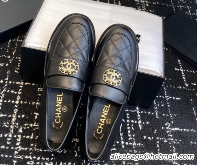 Buy Discount Chanel Calfskin Leather Flat Loafers with CC Circle Black 2025 CH103105 1031115