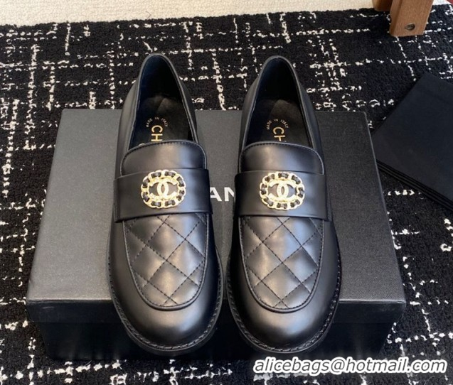 Buy Discount Chanel Calfskin Leather Flat Loafers with CC Circle Black 2025 CH103105 1031115