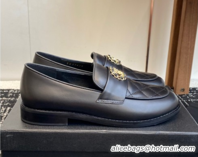 Buy Discount Chanel Calfskin Leather Flat Loafers with CC Circle Black 2025 CH103105 1031115