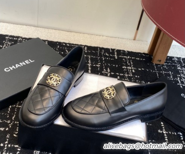 Buy Discount Chanel Calfskin Leather Flat Loafers with CC Circle Black 2025 CH103105 1031115