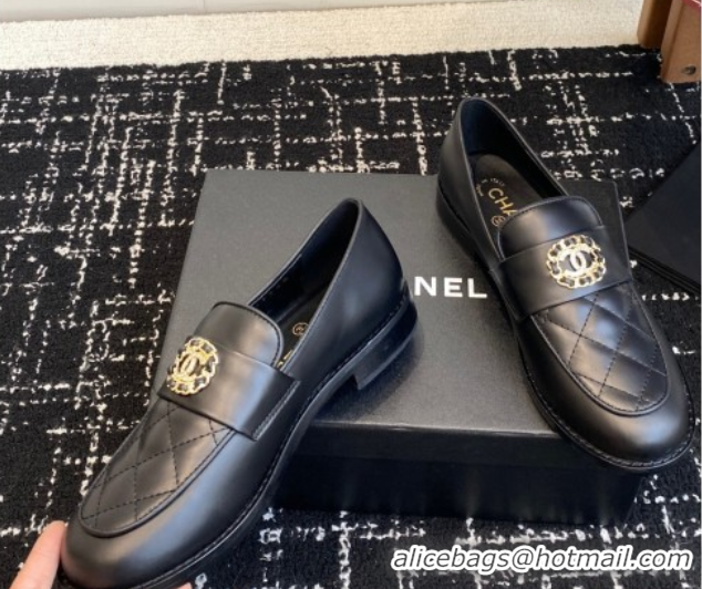 Buy Discount Chanel Calfskin Leather Flat Loafers with CC Circle Black 2025 CH103105 1031115