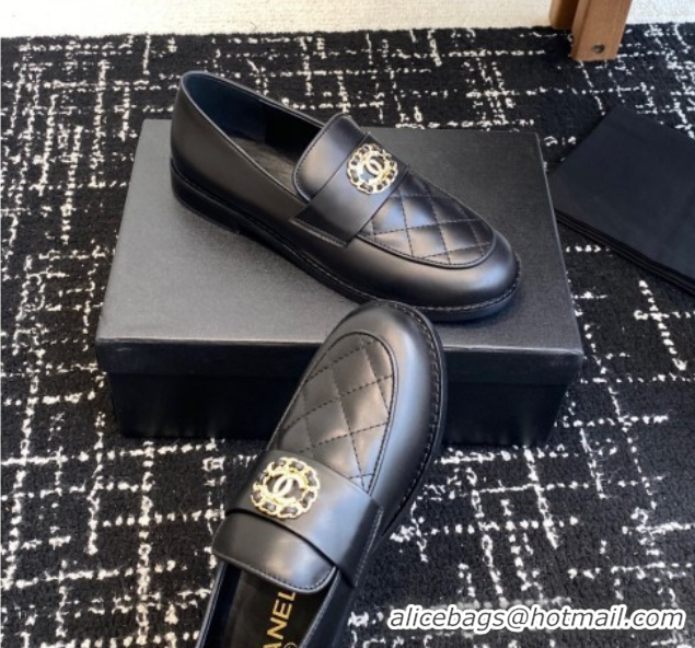 Buy Discount Chanel Calfskin Leather Flat Loafers with CC Circle Black 2025 CH103105 1031115
