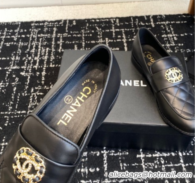 Buy Discount Chanel Calfskin Leather Flat Loafers with CC Circle Black 2025 CH103105 1031115