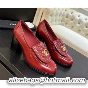 Charming Chanel Shiny Lambskin Pumps with CC Foldover Red 2025 G46692 1031116
