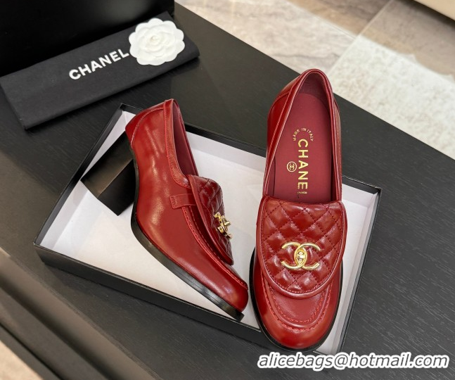 Charming Chanel Shiny Lambskin Pumps with CC Foldover Red 2025 G46692 1031116