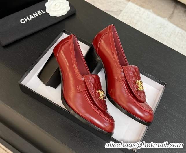 Charming Chanel Shiny Lambskin Pumps with CC Foldover Red 2025 G46692 1031116