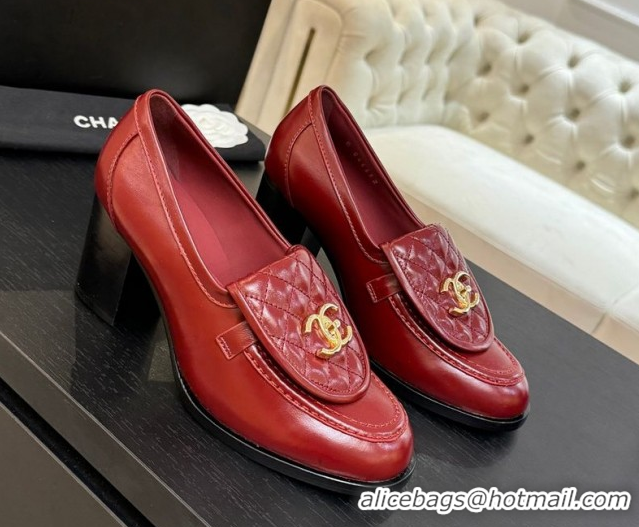 Charming Chanel Shiny Lambskin Pumps with CC Foldover Red 2025 G46692 1031116