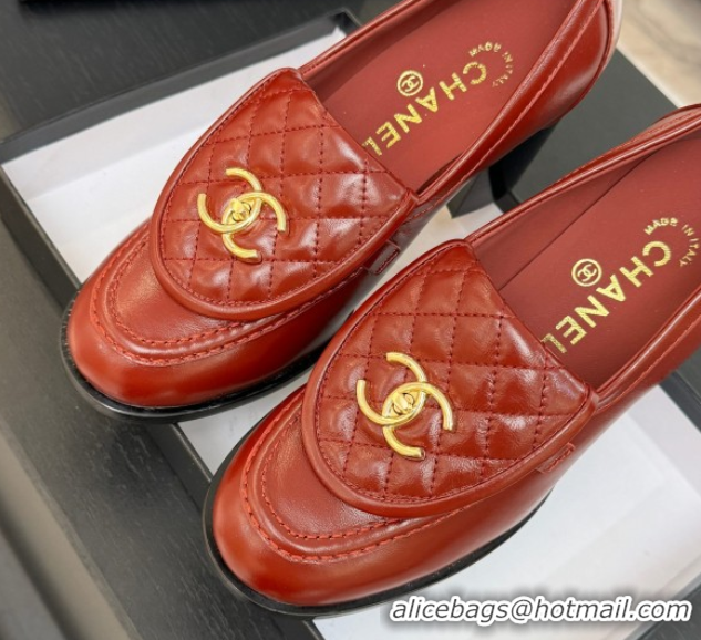 Charming Chanel Shiny Lambskin Pumps with CC Foldover Red 2025 G46692 1031116