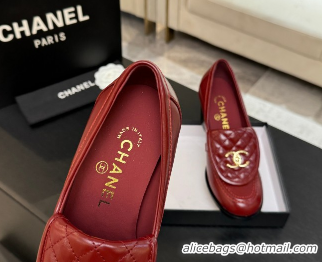 Charming Chanel Shiny Lambskin Pumps with CC Foldover Red 2025 G46692 1031116