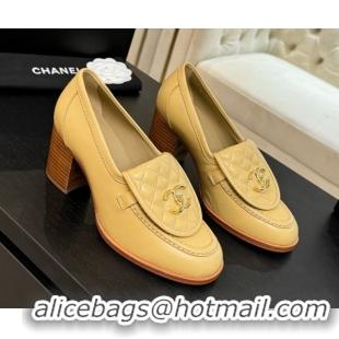 Durable Chanel Lambskin Leather Pumps with CC Foldover Beige Yellow 2025 G46692 1031117