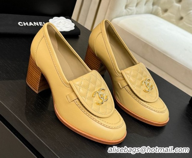 Durable Chanel Lambskin Leather Pumps with CC Foldover Beige Yellow 2025 G46692 1031117