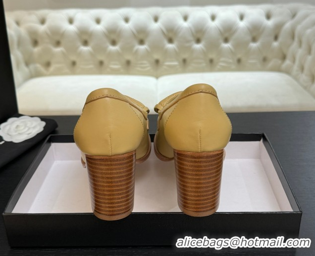Durable Chanel Lambskin Leather Pumps with CC Foldover Beige Yellow 2025 G46692 1031117
