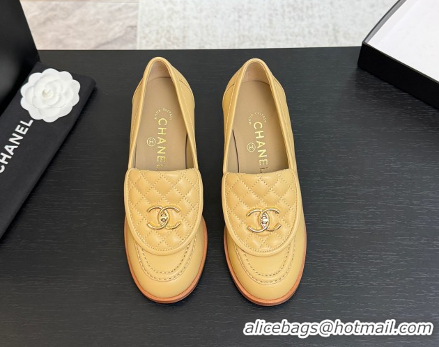 Durable Chanel Lambskin Leather Pumps with CC Foldover Beige Yellow 2025 G46692 1031117