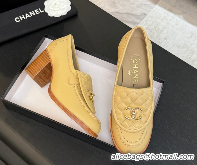 Durable Chanel Lambskin Leather Pumps with CC Foldover Beige Yellow 2025 G46692 1031117