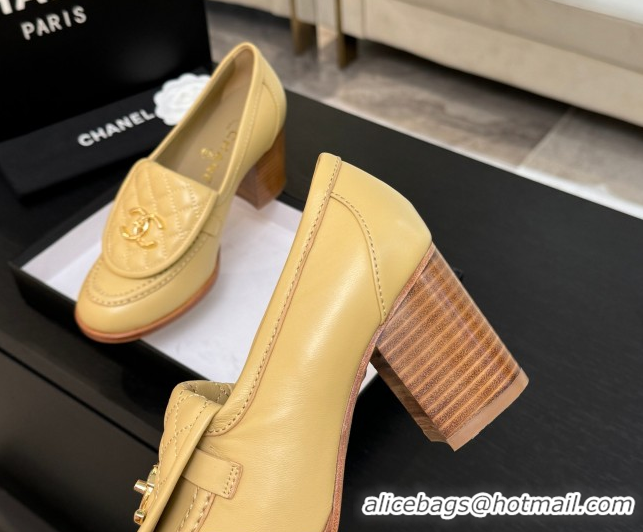 Durable Chanel Lambskin Leather Pumps with CC Foldover Beige Yellow 2025 G46692 1031117