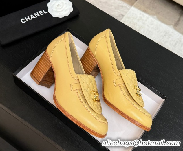 Durable Chanel Lambskin Leather Pumps with CC Foldover Beige Yellow 2025 G46692 1031117