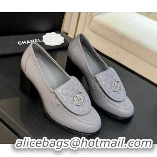 Top Grade Chanel Lambskin Leather Pumps with CC Foldover Light Grey 2025 G46692 1031118