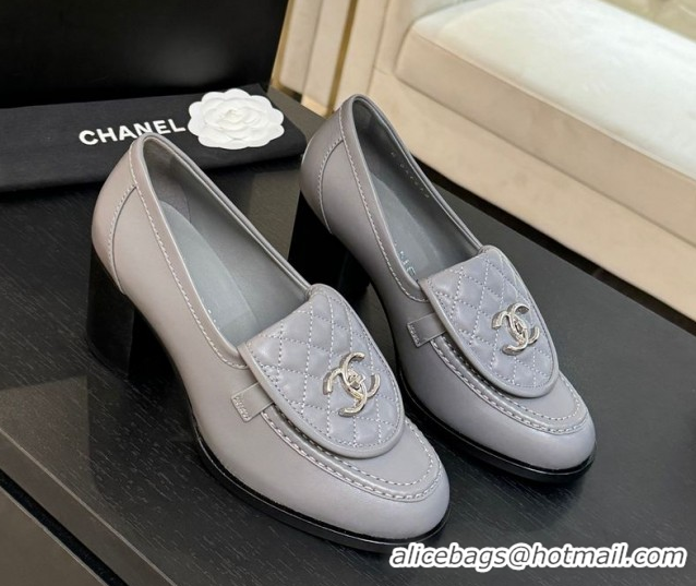 Top Grade Chanel Lambskin Leather Pumps with CC Foldover Light Grey 2025 G46692 1031118