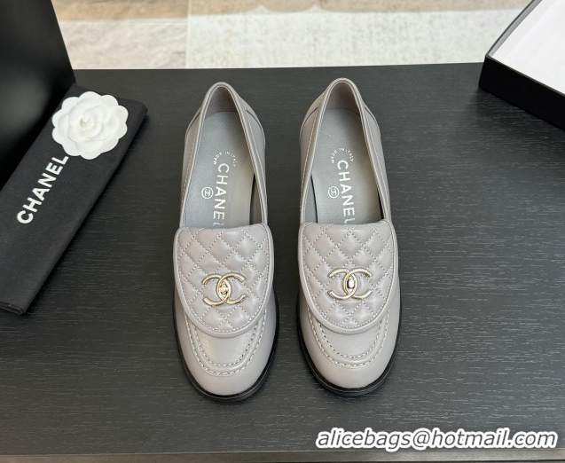 Top Grade Chanel Lambskin Leather Pumps with CC Foldover Light Grey 2025 G46692 1031118