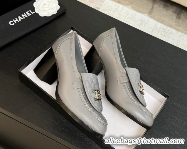 Top Grade Chanel Lambskin Leather Pumps with CC Foldover Light Grey 2025 G46692 1031118