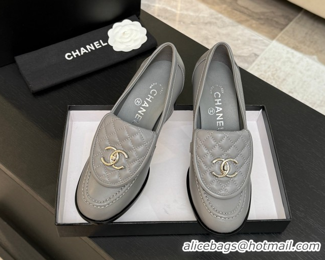 Top Grade Chanel Lambskin Leather Pumps with CC Foldover Light Grey 2025 G46692 1031118