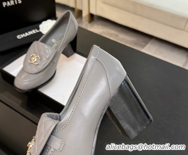 Top Grade Chanel Lambskin Leather Pumps with CC Foldover Light Grey 2025 G46692 1031118