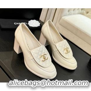 Good Quality Chanel Lambskin Leather Pumps with CC Foldover Ivory White 2025 G46692 1031119