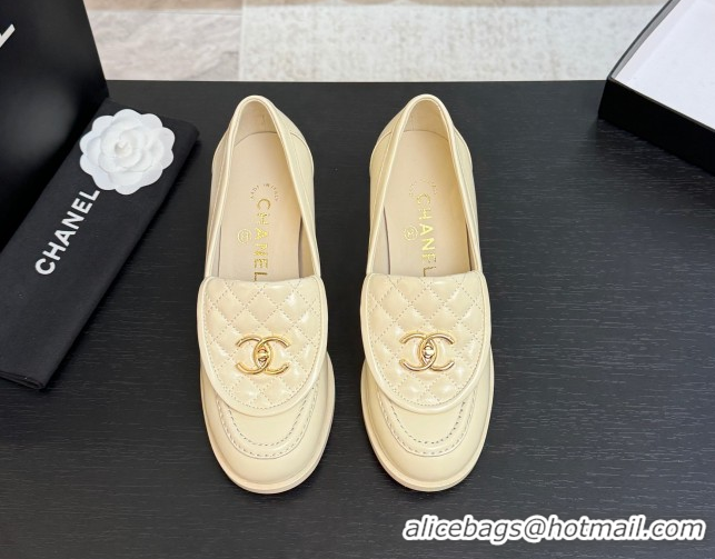 Good Quality Chanel Lambskin Leather Pumps with CC Foldover Ivory White 2025 G46692 1031119