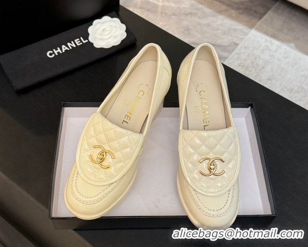 Good Quality Chanel Lambskin Leather Pumps with CC Foldover Ivory White 2025 G46692 1031119