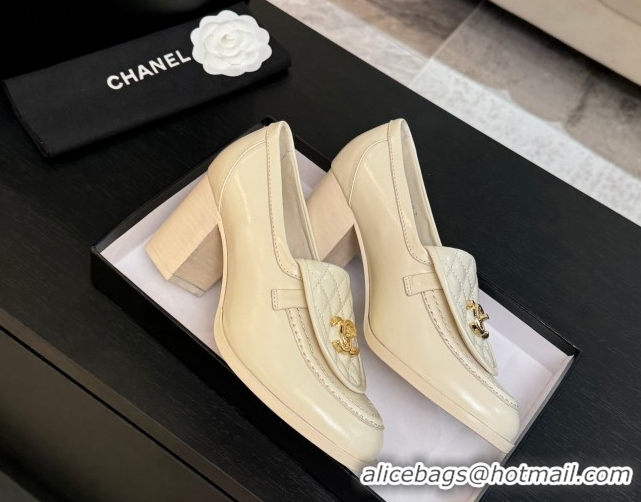 Good Quality Chanel Lambskin Leather Pumps with CC Foldover Ivory White 2025 G46692 1031119