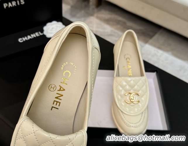 Good Quality Chanel Lambskin Leather Pumps with CC Foldover Ivory White 2025 G46692 1031119