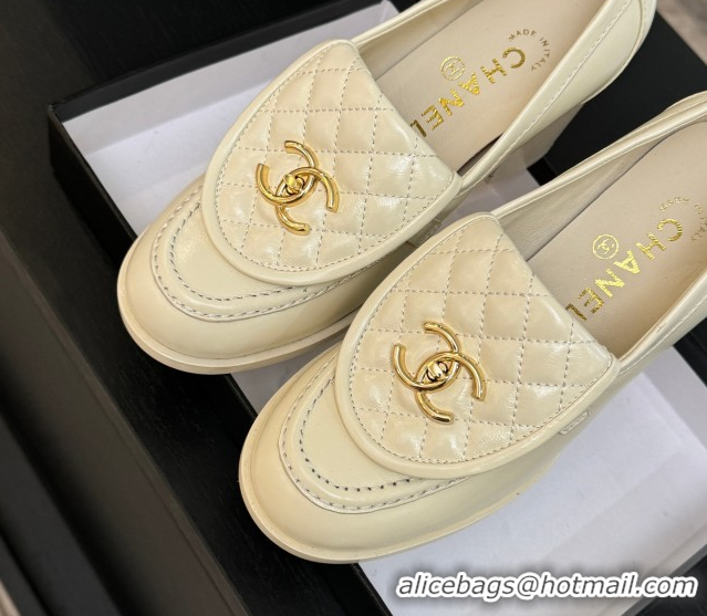 Good Quality Chanel Lambskin Leather Pumps with CC Foldover Ivory White 2025 G46692 1031119