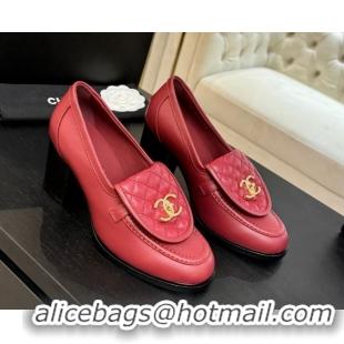 Good Quality Chanel Lambskin Leather Pumps with CC Foldover Red 2025 G46692 1031120
