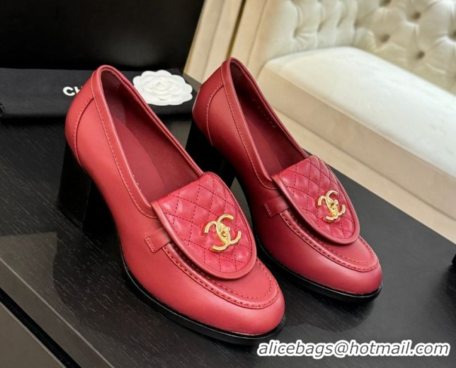 Good Quality Chanel Lambskin Leather Pumps with CC Foldover Red 2025 G46692 1031120