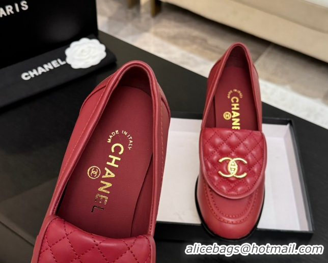 Good Quality Chanel Lambskin Leather Pumps with CC Foldover Red 2025 G46692 1031120