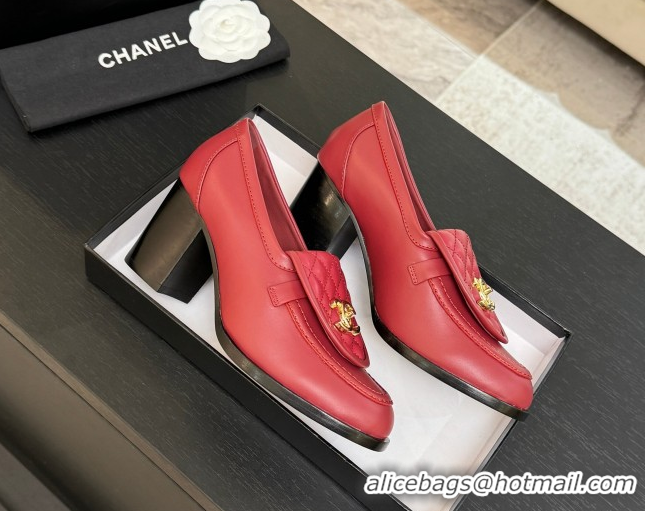 Good Quality Chanel Lambskin Leather Pumps with CC Foldover Red 2025 G46692 1031120