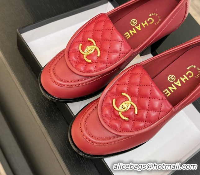 Good Quality Chanel Lambskin Leather Pumps with CC Foldover Red 2025 G46692 1031120