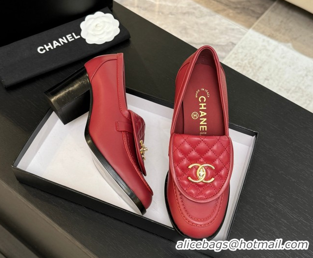 Good Quality Chanel Lambskin Leather Pumps with CC Foldover Red 2025 G46692 1031120