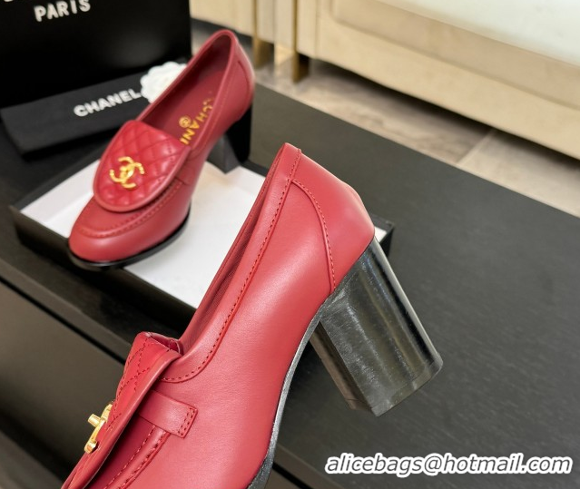 Good Quality Chanel Lambskin Leather Pumps with CC Foldover Red 2025 G46692 1031120