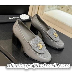 Big Discount Chanel Shiny Lambskin Pumps with CC Foldover Grey 2025 G46692 1031121