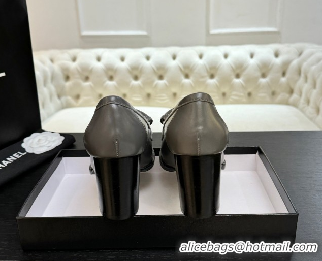 Big Discount Chanel Shiny Lambskin Pumps with CC Foldover Grey 2025 G46692 1031121