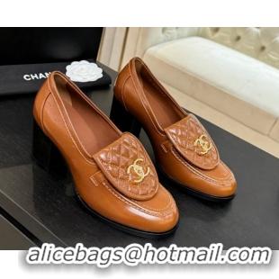 Good Looking Chanel Lambskin Leather Pumps with CC Foldover Brown 2025 G46692 1031122