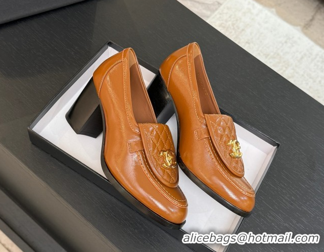 Good Looking Chanel Lambskin Leather Pumps with CC Foldover Brown 2025 G46692 1031122