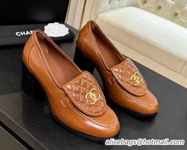Good Looking Chanel Lambskin Leather Pumps with CC Foldover Brown 2025 G46692 1031122