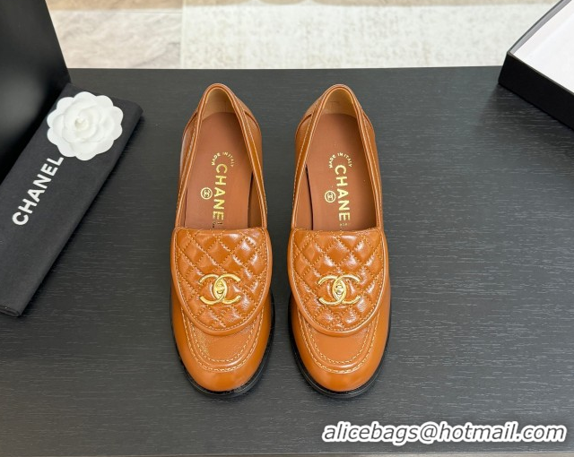Good Looking Chanel Lambskin Leather Pumps with CC Foldover Brown 2025 G46692 1031122
